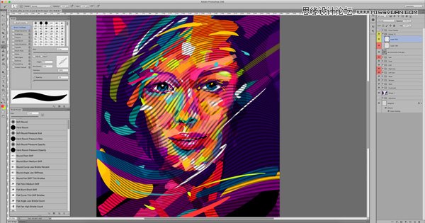PS巧用图层和画笔功能制作抽象人物肖像画教程